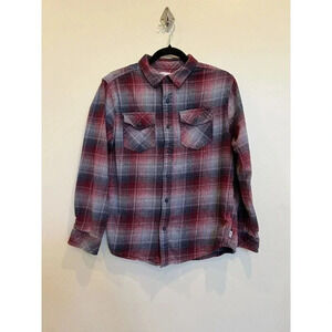 Hurley Women's Red Gray Flannel Shirt Button Up 2-Pocket Outdoor S